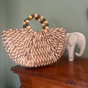 Boho Straw Handbag with Beaded Handles